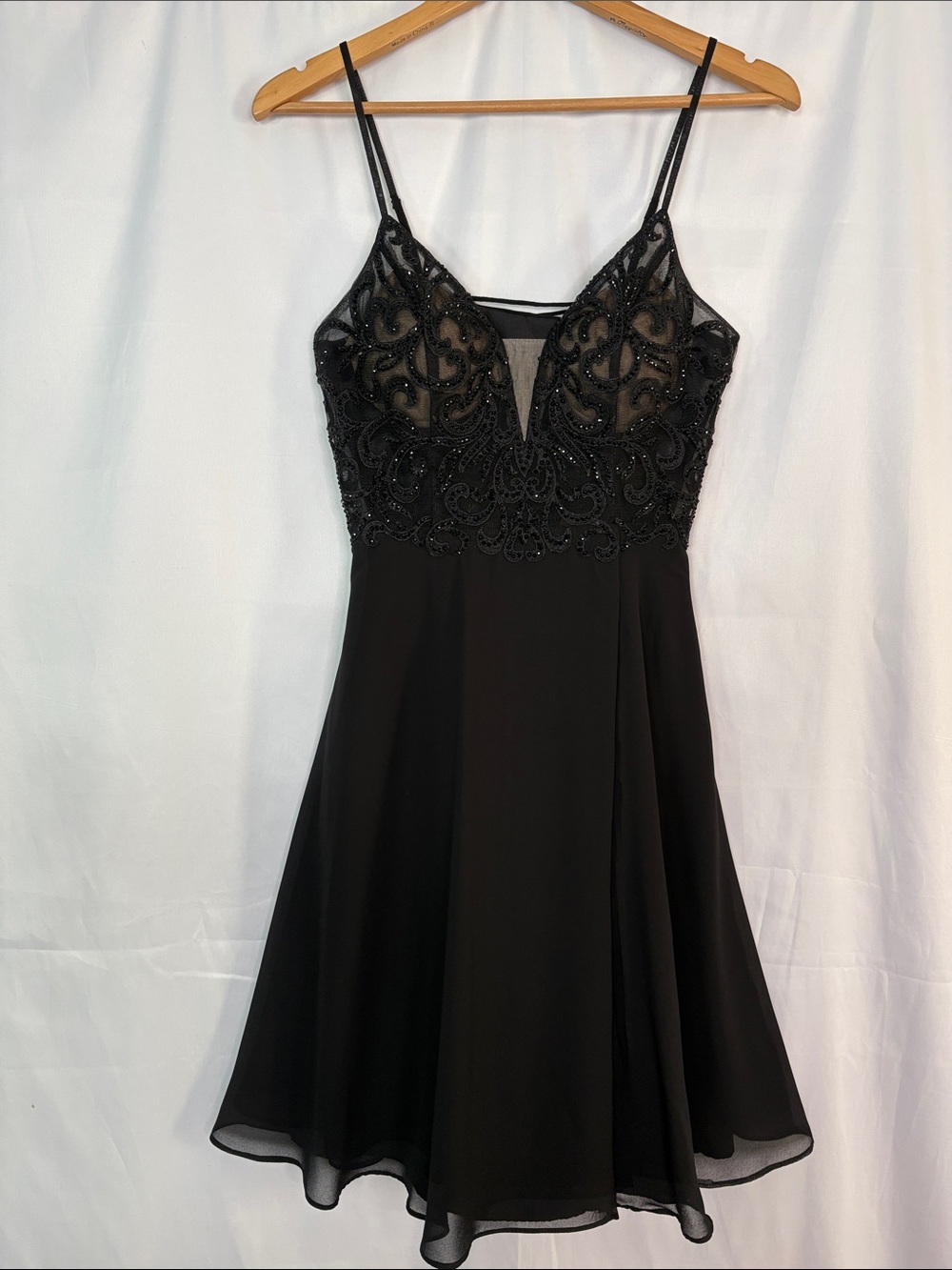 Amelia Couture Black Beaded Spaghetti Strap Mini Dress Size 6